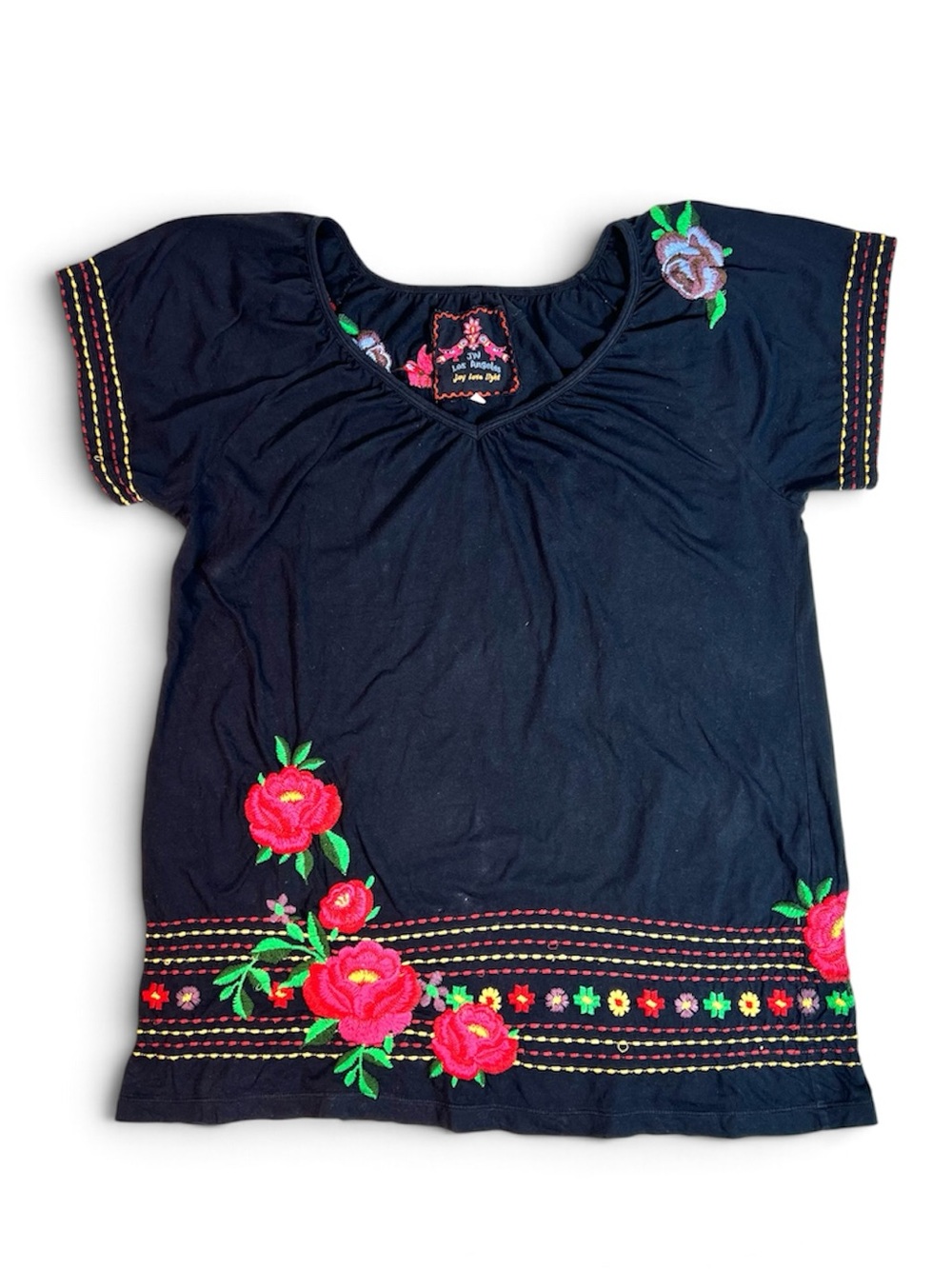 Johnny Was Embroidered Floral Tunic Top Size Large